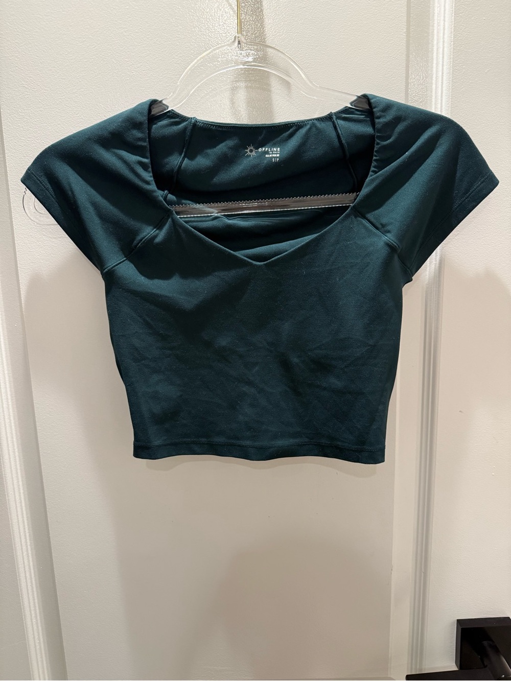 Offline Aerie Forest Green Short Sleeve Cropped Top